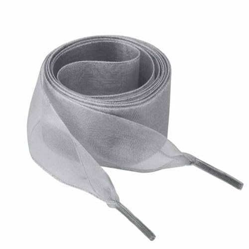 SHTGOI 2 Paar Chiffon Schnürsenkel 4cm Breit Flachsenkel Schuhbänder Aus Organza Weich Transparent Flaches Band Ersatz Bogen Schnürsenkel für Turnschuhe Laufschuhe Sportschuhe Grau 140cm von SHTGOI