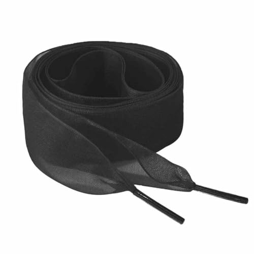 SHTGOI 2 Paar Chiffon Schnürsenkel 4cm Breit Flachsenkel Schuhbänder Aus Organza Weich Transparent Flaches Band Ersatz Bogen Schnürsenkel für Turnschuhe Laufschuhe Sportschuhe Schwarz 100cm von SHTGOI