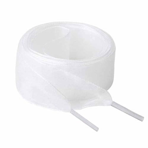 SHTGOI 2 Paar Chiffon Schnürsenkel 4cm Breit Flachsenkel Schuhbänder Aus Organza Weich Transparent Flaches Band Ersatz Bogen Schnürsenkel für Turnschuhe Laufschuhe Sportschuhe Weiß 100cm von SHTGOI