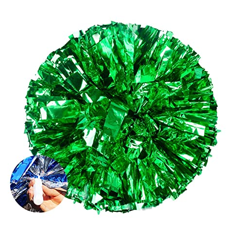 SHTGOI 2 Stück Cheerleading Pompons Metallfolie Cheerleading Pom Poms mit Handle Cheerleader Handblumen Cheers Blumenball für Sportveranstaltungen Ballspiele Tänze Karnevalspartys Grün 1# von SHTGOI