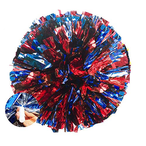 SHTGOI 2 Stück Cheerleading Pompons Metallfolie Cheerleading Pom Poms mit Handle Cheerleader Handblumen Cheers Blumenball für Sportveranstaltungen Ballspiele Tänze Karnevalspartys Rot+Blau von SHTGOI