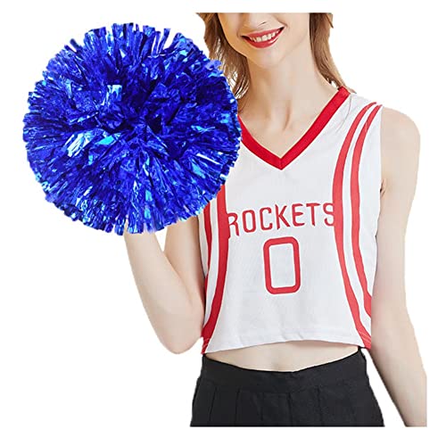 SHTGOI 2 Stück Cheerleading Pompons Metallfolie Cheerleading Pom Poms mit Ring Cheerleader Handblumen Cheers Blumenball für Sportveranstaltungen Ballspiele Tänze Karnevalspartys Blau von SHTGOI