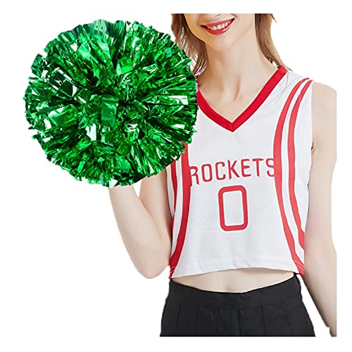 SHTGOI 2 Stück Cheerleading Pompons Metallfolie Cheerleading Pom Poms mit Ring Cheerleader Handblumen Cheers Blumenball für Sportveranstaltungen Ballspiele Tänze Karnevalspartys Grün von SHTGOI