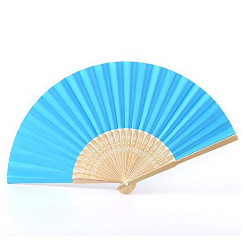 SHTGOI 2 Stück Handfächer Bunt Handheld Bambus Faltfächer Blank Folding Papier Fächer Hochzeit Hochzeitsfächer Taschenfächer Hand Fan Klappfächer für Kinder DIY Malerei Wedding Party Himmelblau von SHTGOI