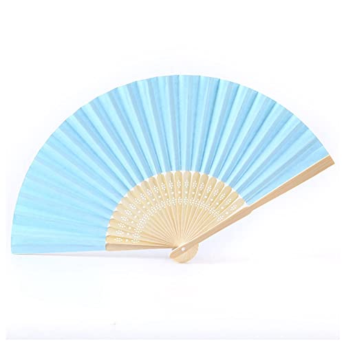 SHTGOI 2 Stück Handfächer Bunt Handheld Bambus Faltfächer Blank Folding Papier Fächer Hochzeit Hochzeitsfächer Taschenfächer Hand Fan Klappfächer für Kinder DIY Malerei Wedding Party Hellblau von SHTGOI