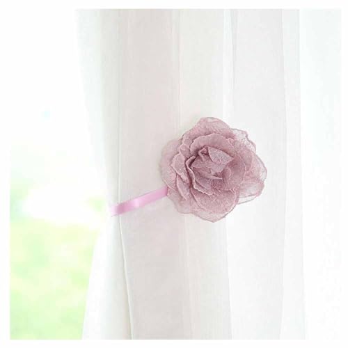 SHTGOI 2 Stücke Blumen Vorhang Raffhalter Magnetische Gardinenhalter Klammer ohne Bohren Vorhang Zugband Blasenblume Vorhanghalter mit Flexiblem Seil für Wohnzimmer Badezimmer Deko 30cm Rosa Lila von SHTGOI