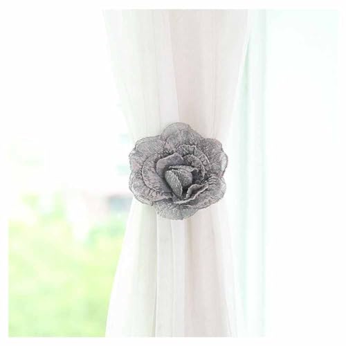 SHTGOI 2 Stücke Blumen Vorhang Raffhalter Magnetische Gardinenhalter Klammer ohne Bohren Vorhang Zugband Blasenblume Vorhanghalter mit Flexiblem Seil für Wohnzimmer Badezimmer Deko 40cm Grau von SHTGOI