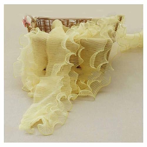 SHTGOI 2 Yards Organza Rüschenband 3 Schichten Plissiertes Tüll Spitzenband 14cm Breit Elastisches Stoff Spitzenbesatz Rüschen Chiffonband für DIY Handwerk Nähen Hochzeitskleid Dekor Gelb von SHTGOI