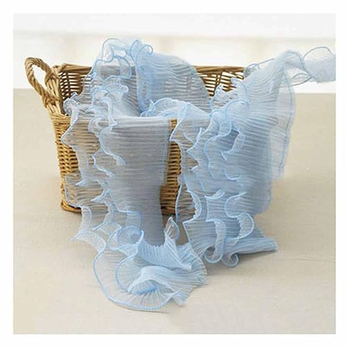 SHTGOI 2 Yards Organza Rüschenband 3 Schichten Plissiertes Tüll Spitzenband 14cm Breit Elastisches Stoff Spitzenbesatz Rüschen Chiffonband für DIY Handwerk Nähen Hochzeitskleid Dekor Hellblau von SHTGOI