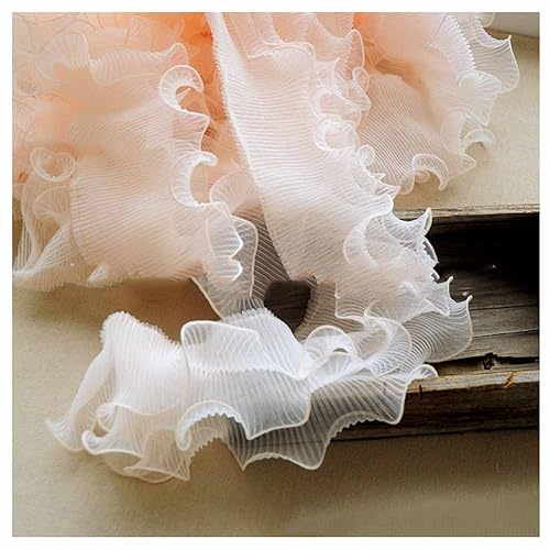 SHTGOI 2 Yards Organza Rüschenband 3 Schichten Plissiertes Tüll Spitzenband 14cm Breit Elastisches Stoff Spitzenbesatz Rüschen Chiffonband für DIY Handwerk Nähen Hochzeitskleid Dekor Lotuswurzel von SHTGOI