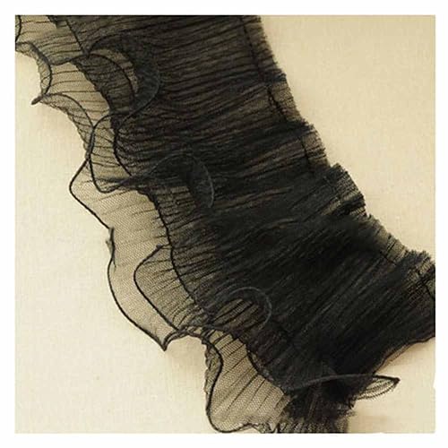 SHTGOI 2 Yards Organza Rüschenband 3 Schichten Plissiertes Tüll Spitzenband 14cm Breit Elastisches Stoff Spitzenbesatz Rüschen Chiffonband für DIY Handwerk Nähen Hochzeitskleid Dekor Schwarz von SHTGOI