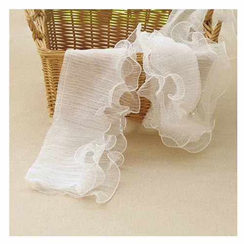 SHTGOI 2 Yards Organza Rüschenband 3 Schichten Plissiertes Tüll Spitzenband 14cm Breit Elastisches Stoff Spitzenbesatz Rüschen Chiffonband für DIY Handwerk Nähen Hochzeitskleid Dekor Weiß von SHTGOI