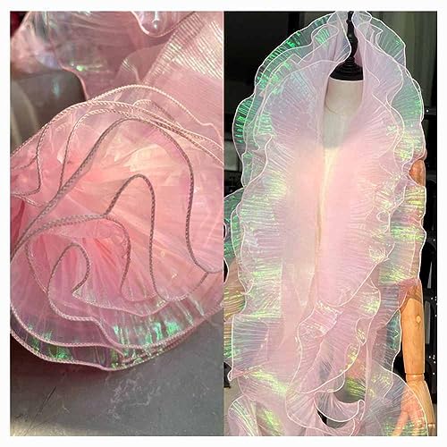 SHTGOI 2 Yards Rüschenband Organza Rüschen-Spitzenborte Transparent Plissierter Spitzenstoffbesatz Glänzend Chiffon-Tüll-Rüschen-Spitzenbordüre zum Nähen für Taschen-Kostüm-Deko Hellrosa 13cm von SHTGOI