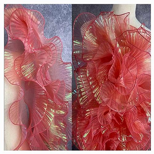 SHTGOI 2 Yards Rüschenband Organza Rüschen-Spitzenborte Transparent Plissierter Spitzenstoffbesatz Glänzend Chiffon-Tüll-Rüschen-Spitzenbordüre zum Nähen für Taschen-Kostüm-Deko Rot 13cm von SHTGOI