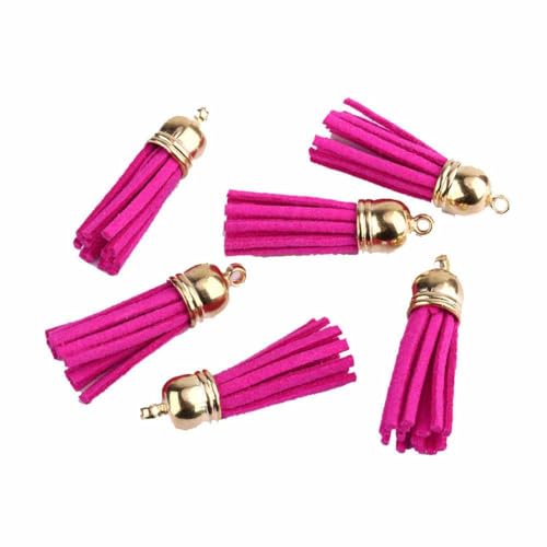 SHTGOI 20 Stück Leder Quaste 3CM Klein Wildleder Quaste mit mit Goldener Kappe Kunstleder Schlüsselanhänger Taschenanhänger Troddel Anhänger für DIY Tasche Schmuck Basteln Charm Zubehör Rosa von SHTGOI