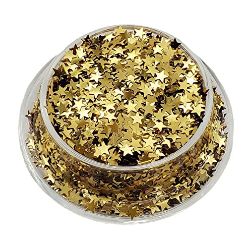 SHTGOI 20g 3mm Laser Stern Pailletten Glitzer Mini Stern Konfetti Folie Streudeko Sterne Pailletten für Maniküre Hochzeit Geburtstag Party Luftballons Dekoration Bommeln DIY Zubehör Gold von SHTGOI