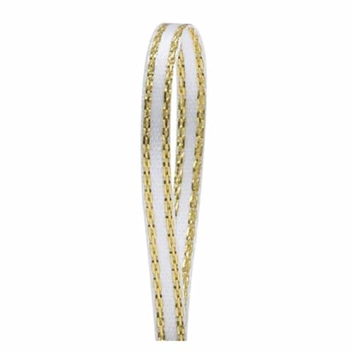 SHTGOI 20m/Rolle Satinband 3cm Breit Seidenband Geschenkband mit Gold Drahtkante Doppelseitig Satin Schleifenband Dekoband für Geschenkverpackungen,Hochzeit,Geburtstag,Kuchendekoration Weiß von SHTGOI