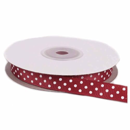 SHTGOI 25 Yards/Rolle Punkte Grosgrain-Band 1cm Breit Gepunktetes Schleifenband/Geschenkband/Dekoband DIY Polka Dot Ripsband Fabric Band für Party Hochzeit Geschenke Blumen Dekoration Weinrot von SHTGOI