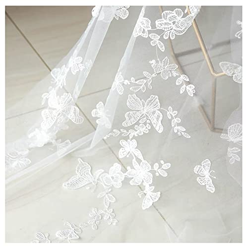 SHTGOI 3D Schmetterling Blumen Bestickte Tüll Spitze Stoff 130 cm Breit Stickerei Mesh Netzstoff Spitzenstoff für DIY Kleidung Hochzeit Schleier Vorhang 3 Yard Weiss von SHTGOI