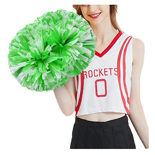 SHTGOI 4 Stück Cheerleading Pompoms Cheerleader Pom Poms Handblumen mit Handle Hell Handgekurbelter Blumenball für Sportwettbewerb Urlaub Feiern Tänze Karnevalspartys Grün+Weiß 1# von SHTGOI