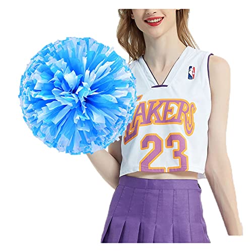 SHTGOI 4 Stück Cheerleading Pompoms Cheerleader Pom Poms Handblumen mit Ring Hell Handgekurbelter Blumenball für Sportwettbewerb Urlaub Feiern Tänze Karnevalspartys Blau+Weiß von SHTGOI