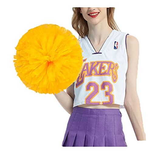 SHTGOI 4 Stück Cheerleading Pompoms Cheerleader Pom Poms Handblumen mit Ring Hell Handgekurbelter Blumenball für Sportwettbewerb Urlaub Feiern Tänze Karnevalspartys Gelb von SHTGOI