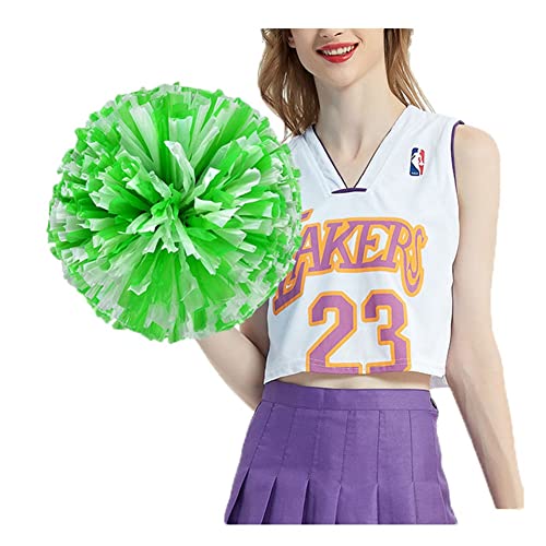 SHTGOI 4 Stück Cheerleading Pompoms Cheerleader Pom Poms Handblumen mit Ring Hell Handgekurbelter Blumenball für Sportwettbewerb Urlaub Feiern Tänze Karnevalspartys Grün+Weiß von SHTGOI