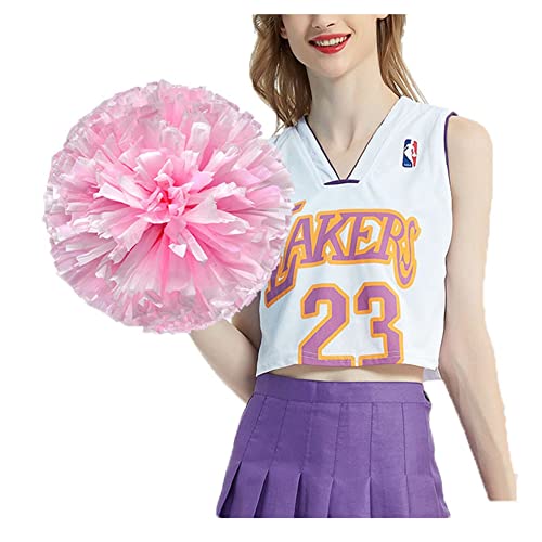 SHTGOI 4 Stück Cheerleading Pompoms Cheerleader Pom Poms Handblumen mit Ring Hell Handgekurbelter Blumenball für Sportwettbewerb Urlaub Feiern Tänze Karnevalspartys Rosa+Weiß von SHTGOI