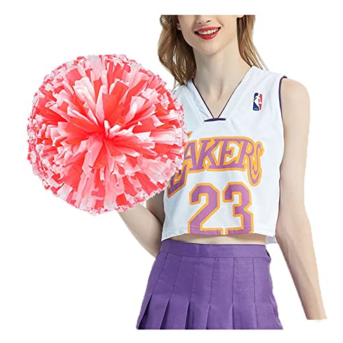 SHTGOI 4 Stück Cheerleading Pompoms Cheerleader Pom Poms Handblumen mit Ring Hell Handgekurbelter Blumenball für Sportwettbewerb Urlaub Feiern Tänze Karnevalspartys Rot+Weiß von SHTGOI