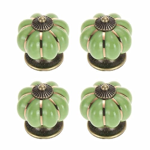 SHTGOI 4 Stück Keramikknöpfe Chinesischer Keramik Antique Kürbisgriffe Vintage Schublade Knöpfe Schrank Griffe Möbelknöpfe Bunt Round Keramik Griffe für Kitchen Cabinet Pulls Schrank Grün von SHTGOI