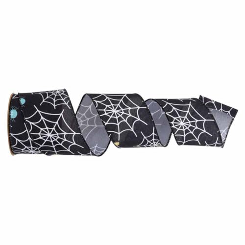 SHTGOI 5 Yards/Rolle Halloween Juteband Herbstbänder zum Basteln 6.3cm Breit Geschenkband Mit Schwarzes Spinnennetz Muster Thanksgiving Dekoband für Erntedankfest Halloween Bauernhaus Dekoration von SHTGOI