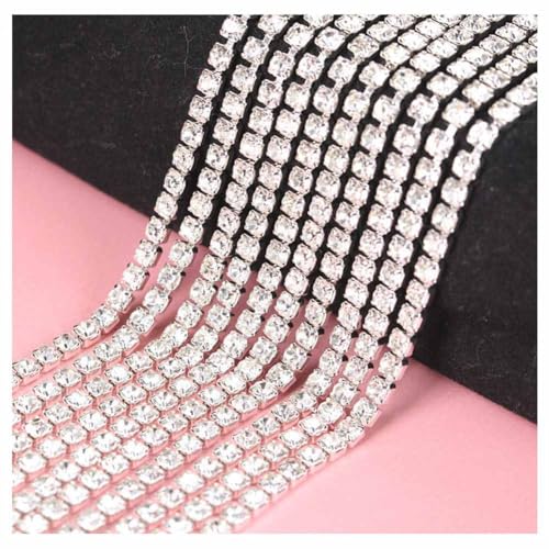 SHTGOI 5 Yards/Rolle Strass Kette Eins Reihen Kristall Strassband 3mm Silberunterseite Klaue Kette Strassstreifen Meterware Kristall Kette Deko für DIY Handwerk Kleidung Hochzeit Party Weiß von SHTGOI