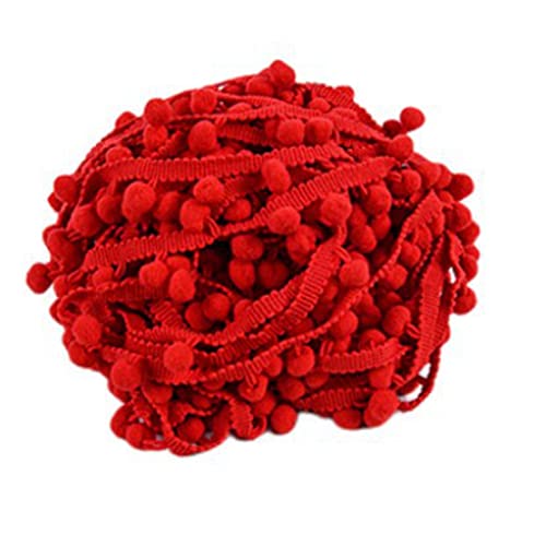 SHTGOI 5 Yards Pomponborte Bommelborte Bommel Fringe Band Fransenborte Pomponband Bommelband Pompom Fransenbesatz Pom Poms Quaste Borte Zierborrte für Kleidung Vorhang Dekoration Rot von SHTGOI