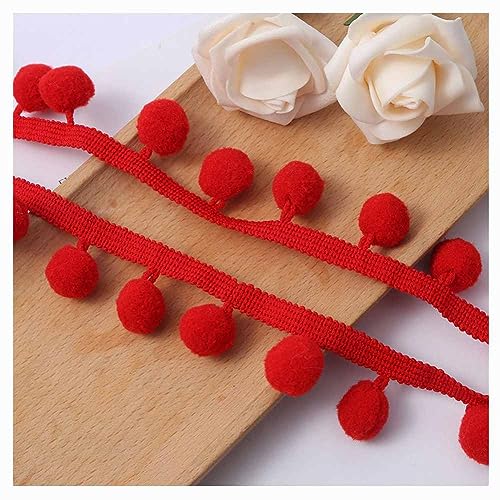 SHTGOI 5 Yards Pomponborte Bommelborte zum nähen Pom Fransenband Trimm Ball Bommelband Plüsch-Pom-Band Spitze Quaste Trim Band für DIY Fertigkeit Nähen Zubehörteil Dekorieren Rot von SHTGOI