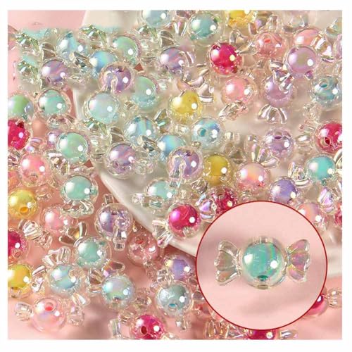 SHTGOI 50 Stück Mini Acrylperlen Bunte AB Bonbon Zwischenperlen Perlen in Perlen zum auffädeln 21mm Bastelperlen mit Loch Glasperlen für Armband Halsketten Schmuckarbeiten DIY Basteln Handwerk 8# von SHTGOI