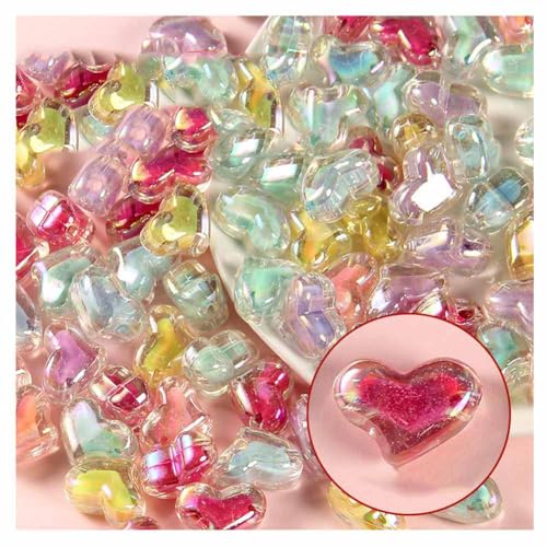 SHTGOI 50 Stück Mini Acrylperlen Bunte AB Herzform Zwischenperlen Perlen in Perlen zum auffädeln 21mm Bastelperlen mit Loch Glasperlen für Armband Halsketten Schmuckarbeiten DIY Basteln Handwerk 7# von SHTGOI