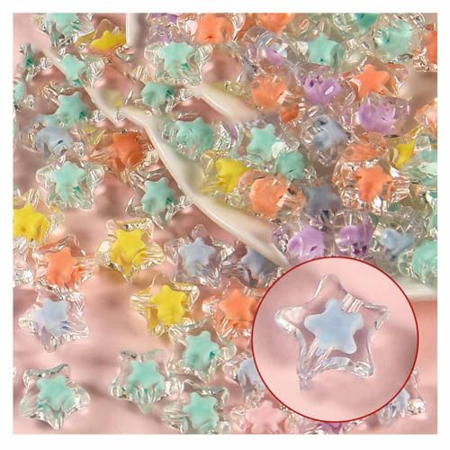 SHTGOI 50 Stück Mini Acrylperlen Bunte Transparent Stern Zwischenperlen Perlen in Perlen zum auffädeln 15mm Bastelperlen mit Loch Glasperlen für Armband Halsketten Schmuckarbeiten DIY Basteln 12# von SHTGOI