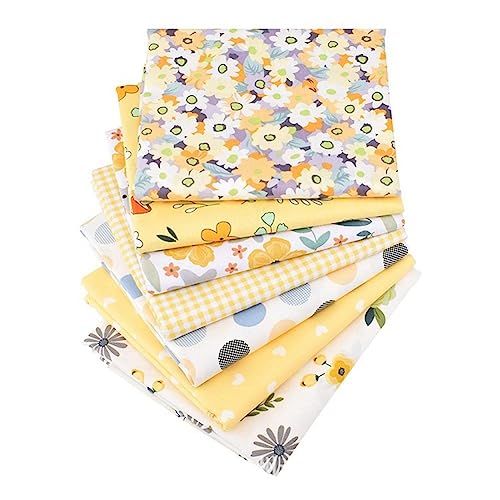 SHTGOI 7pcs Patchwork Baumwolle Stoffe Paket Gelb Stoffpaket Stoffreste Paket Handwerk Bedruckte Stoffstreifen Nähstoffe Meterware Baumwolltuch für Kleidung Bettwäsche Vorhänge Tischdecken 25 * 20cm von SHTGOI