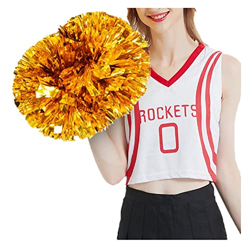 SHTGOI Cheerleading Pompons 2 Stück Metallic-Folie Cheerleading Pom Poms mit Handle Cheerleader Handblumen Cheers Blumenball für Sportveranstaltungen Ballspiele Tanzbedarf Gold von SHTGOI