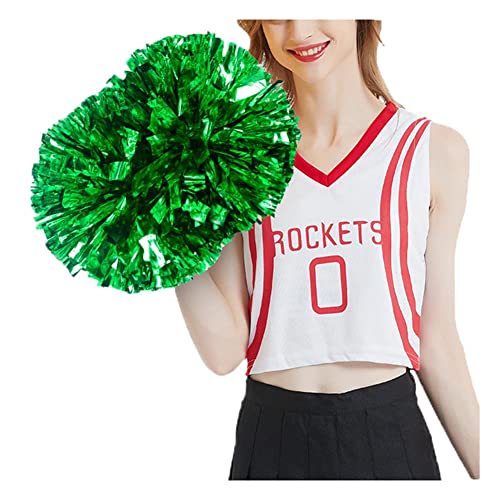 SHTGOI Cheerleading Pompons 2 Stück Metallic-Folie Cheerleading Pom Poms mit Handle Cheerleader Handblumen Cheers Blumenball für Sportveranstaltungen Ballspiele Tanzbedarf Grün von SHTGOI