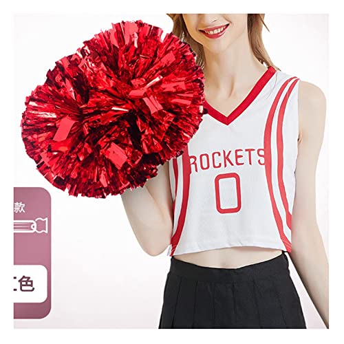 SHTGOI Cheerleading Pompons 2 Stück Metallic-Folie Cheerleading Pom Poms mit Handle Cheerleader Handblumen Cheers Blumenball für Sportveranstaltungen Ballspiele Tanzbedarf Rot von SHTGOI