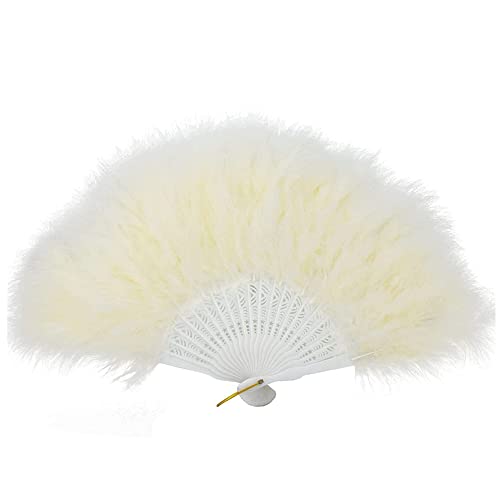 SHTGOI Federfächer Vintage Faltbarer Handfächer Mit Quasten Elegante Tanz-Handfächer Damen Feder Fächer Faltfächer für Mottoparty Hochzeit Abschlussball Elfenbein von SHTGOI