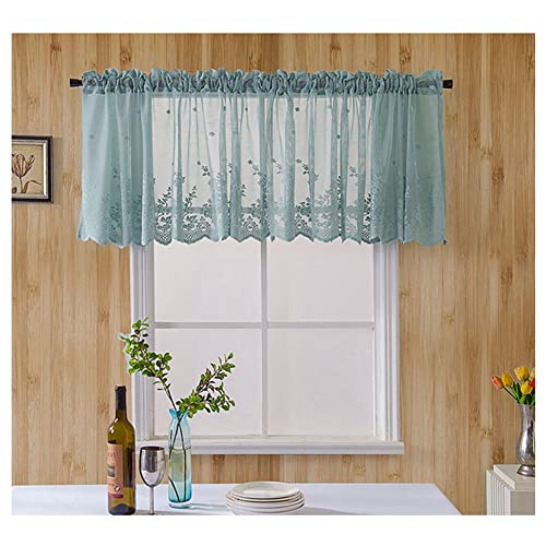 SHTGOI Kurze Vorhänge 130 x 41cm Vintage Kaffee Vorhang Spitze Stickerei Kurzgardine Halbtransparent Gardinen Voile Kurzstore Bistrogardine Scheibengardinen für Küchen Schlafzimmer Blau von SHTGOI