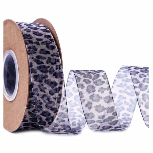 SHTGOI Leopardenmuster Organzaband 10 Yards/Rolle Tierdruck Chiffonband Schleifenband Leopard Print Organza Geschenkband Dekoband Weiches Transparentes Band für Basteln,Nähen,Geschenkpackung 40mm von SHTGOI