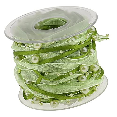 SHTGOI Organza Perlenband Organzaband Spitze Chiffonband Perlenschnur Schleifenband Perlengirlande Zierband Dekokette Geschenkband für Hochzeitsblumen Geburtstagsgeschenk Verpackung Grün von SHTGOI