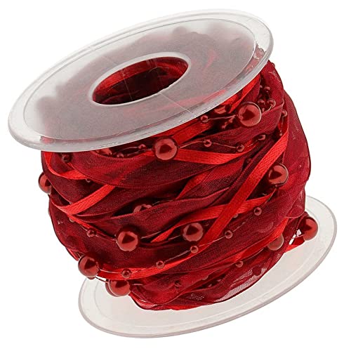 SHTGOI Organza Perlenband Organzaband Spitze Chiffonband Perlenschnur Schleifenband Perlengirlande Zierband Dekokette Geschenkband für Hochzeitsblumen Geburtstagsgeschenk Verpackung Weinrot von SHTGOI