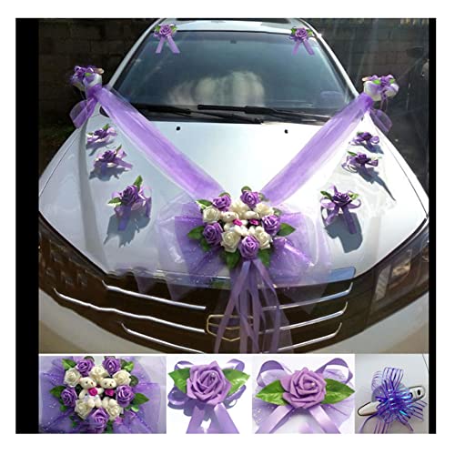 SHTGOI Organza Schleife Autoschmuck Set Brautwagen Girlande Dekoration Tüll Schleife Hochzeitsauto Hochzeitsdekoration Hochzeit Autoschleife Blumenschmuck für Party Türgriff Ornament Lila von SHTGOI