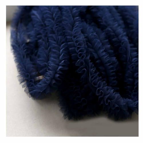 SHTGOI Organza Spitzenborte 1Yards EIN-lagig Plissee Spitzenband Elastisch Rüschenborte 6cm Breit Gerafftes Mesh Spitzenbesatz zum Nähen Kleidungsborte Für Puppenkragen und Manschetten Dunkelblau von SHTGOI