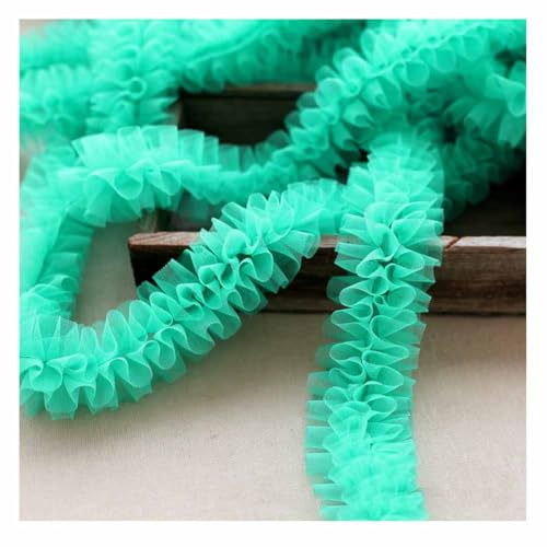 SHTGOI Organza Spitzenborte 2Yards EIN-lagig Plissee Spitzenband Elastisch Rüschenborte 6cm Breit Gerafftes Mesh Spitzenbesatz zum Nähen Kleidungsborte Für Puppenkragen und Manschetten Minzgrün von SHTGOI