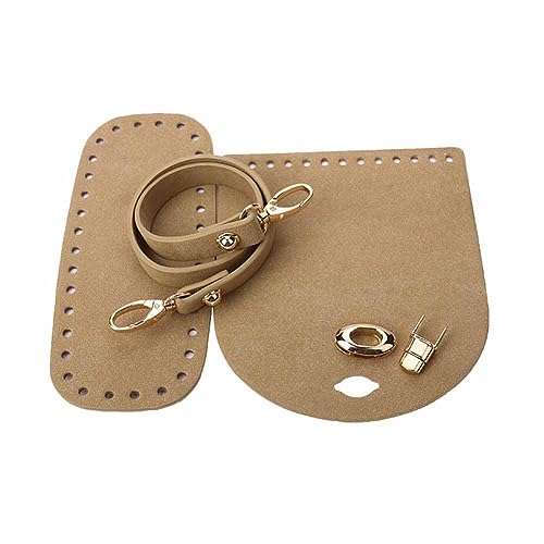 SHTGOI PU Ledertasche Strickset Taschenboden Stricken Häkeltaschen Taschenbodenformer Pad-Einsatz Kissenbasis Ledertasche Unten Schultergurt Klappenabdeckung für Taschen häkeln 3 Zubehör Khaki von SHTGOI